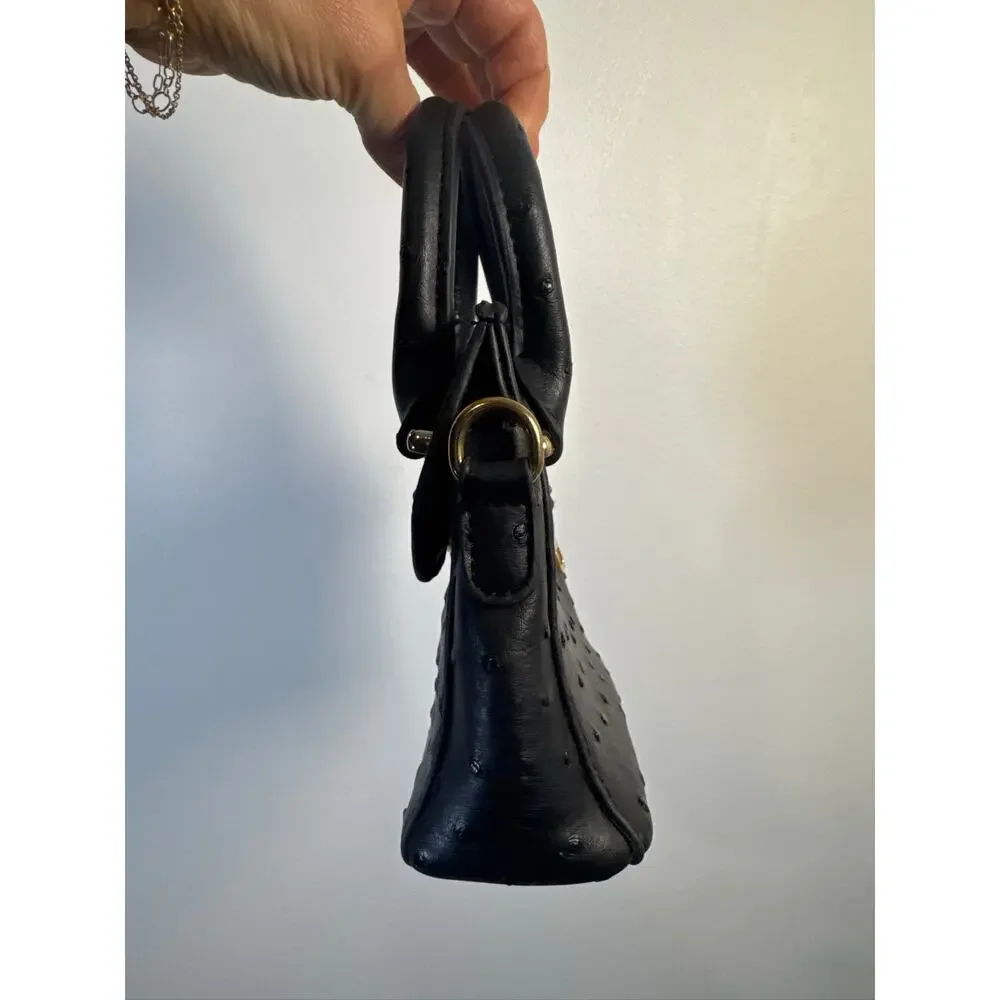 Mellow World Mini Faux Ostrich Leather Top Handle Handbag - Black & Gold